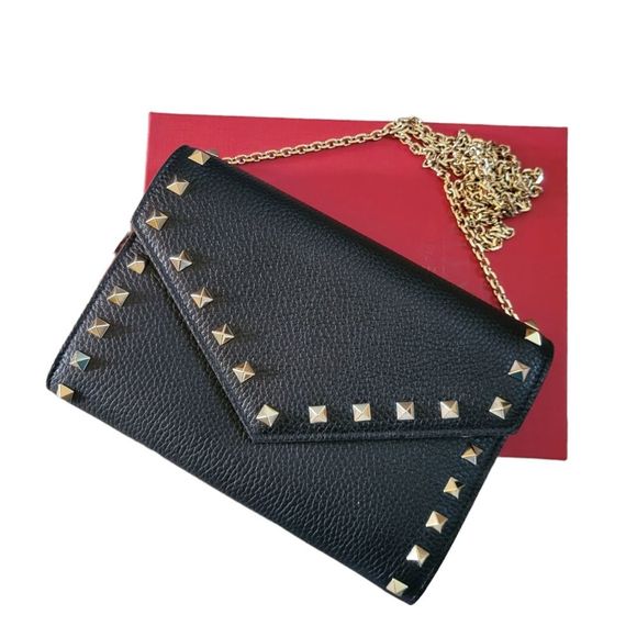 Valentino Garavani Handbags - Valentino Garavani Studded Chain Crossbody Bag Black Leather Shoulder Bag